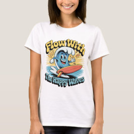 Camiseta Flow With The Happy Waves Retro Surf Vibes Women's
