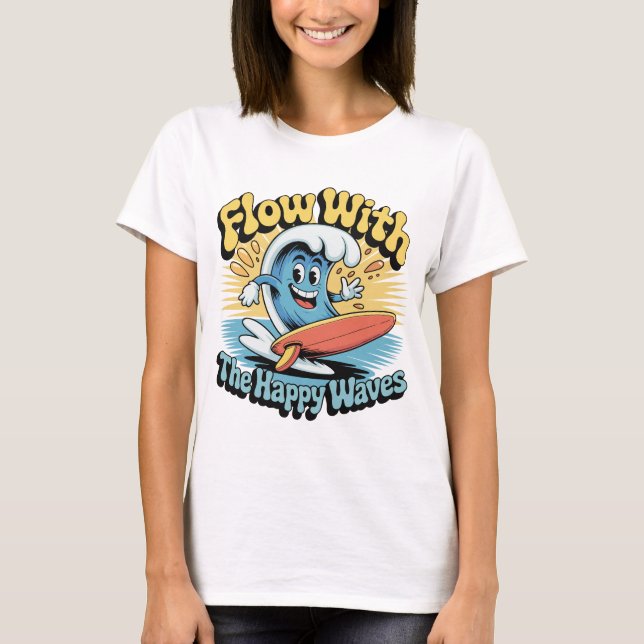 Camiseta Flow With The Happy Waves Retro Surf Vibes Women's (Frente)
