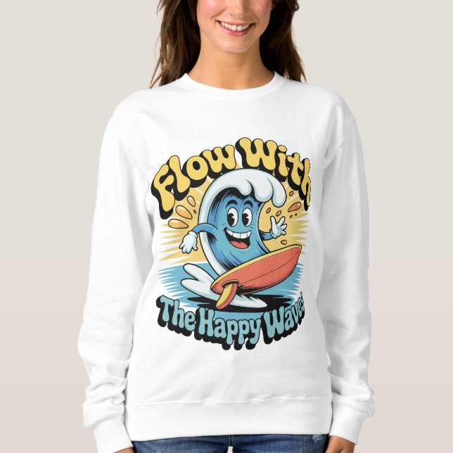 Camiseta Flow With The Happy Waves Retro Surf Vibes Women's (Frente)