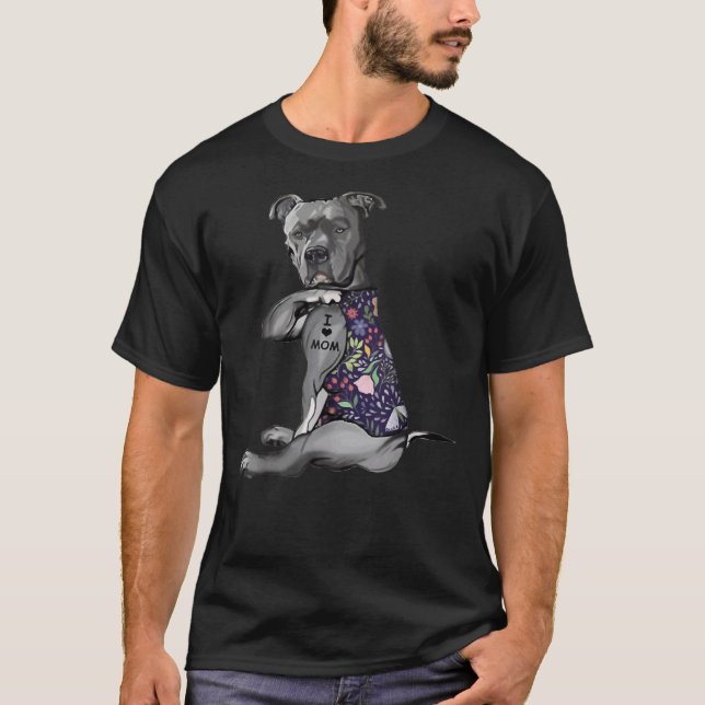 Camiseta Flowbull Eu Amo Mamãe Hippie Dog Pitbull (Frente)