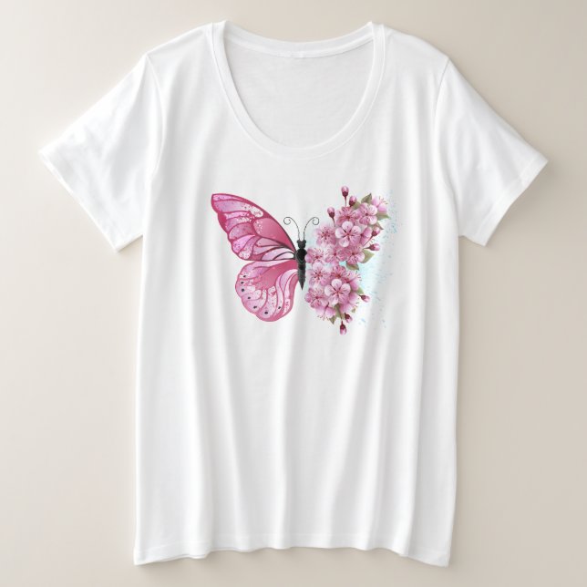Camiseta Flower Butterfly with Pink Sakura (Frente do Design)