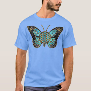 Camiseta Flower of Life Butterfly Blue Gemstone and gold 1