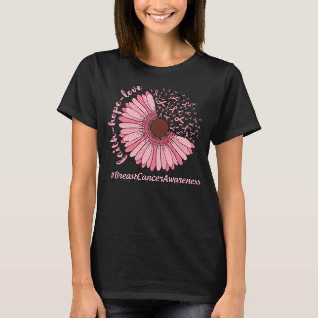 Camiseta Flower Pink Fita com Sensibilização do Cancer da M (Frente)
