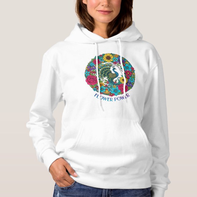 Camiseta Flower Power Peacock Floral Wreath (Frente)