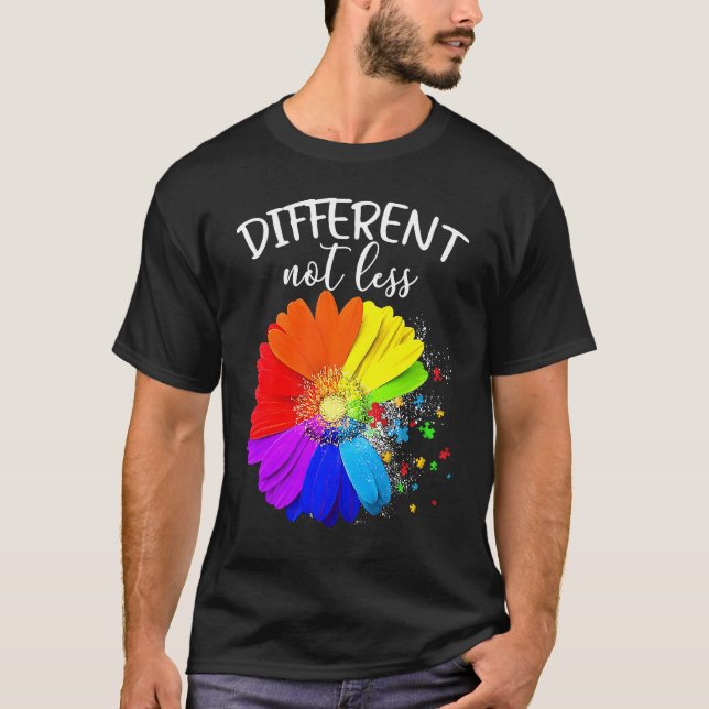 Camiseta Flower Puzzle Pieces Different Not Less Autism Awa (Frente)
