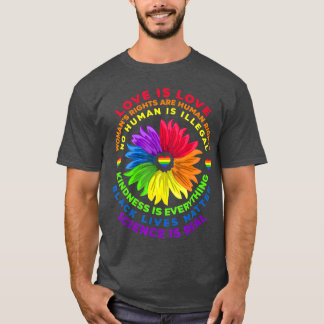 Camiseta Flower Rainbow Human Black Life Rights Science