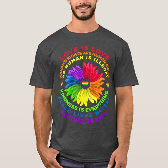 Camiseta Flower Rainbow Human Black Life Rights Science (Frente)
