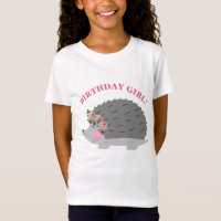 Flower Wreath Hedgehog Birthday Girl T Shirt
