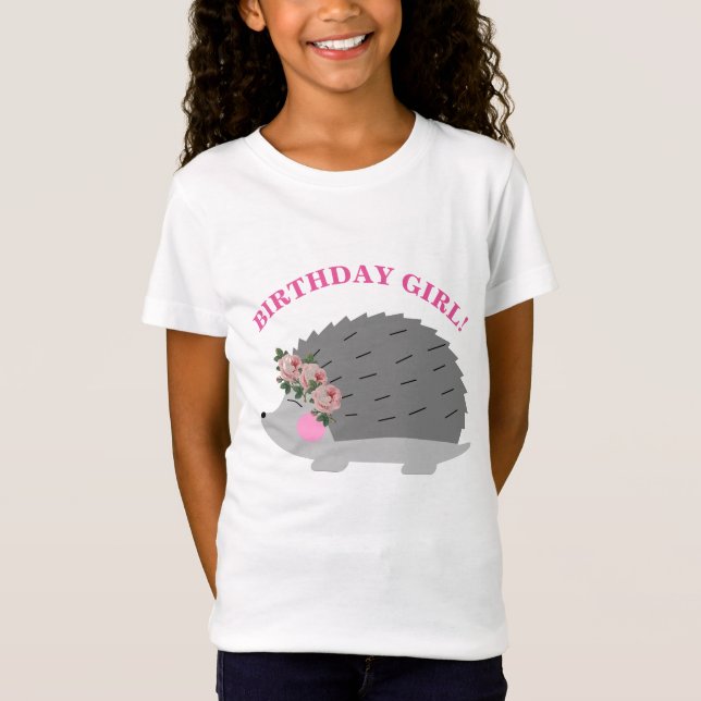 Camiseta Flower Wreath Hedgehog Birthday Girl T Shirt (Frente)