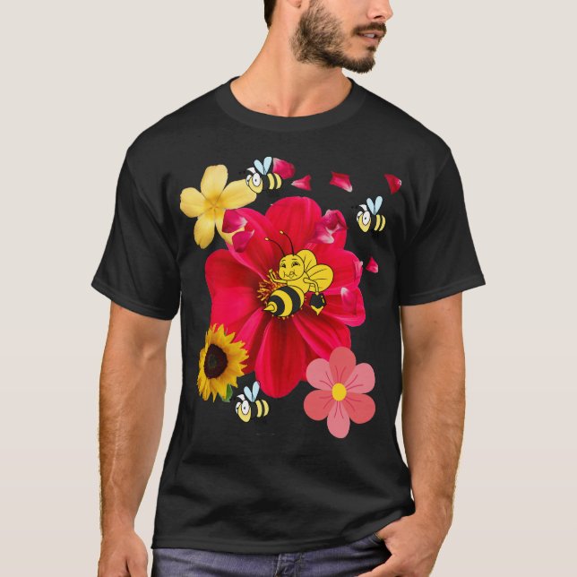 Camiseta Flowers Bee Funny Retro style Novelty Nature (Frente)