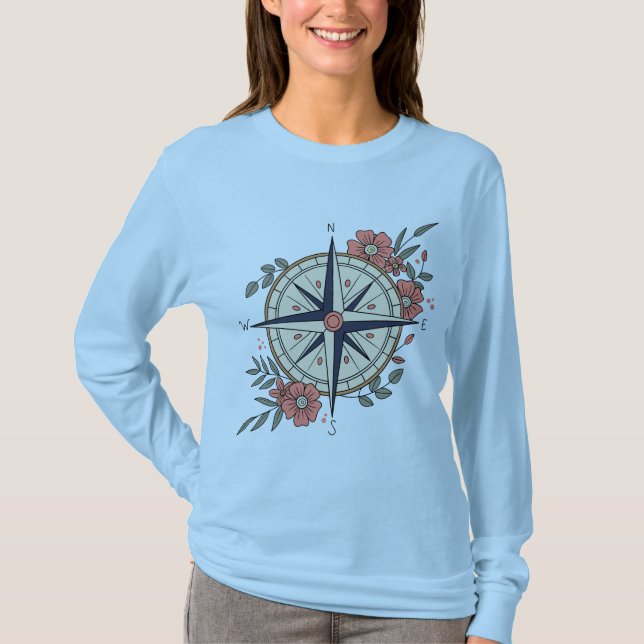 Camiseta Flowers, Directions, Compass (Frente)