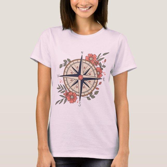 Camiseta Flowers, Directions, Compass (Frente)