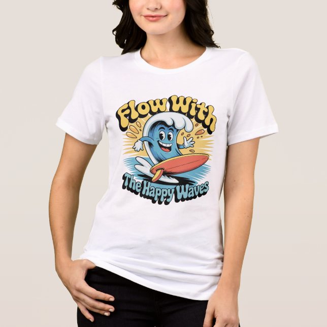 Camiseta Flua Com As Ondas Felizes Vibrações Retro Surf Fem (Frente)