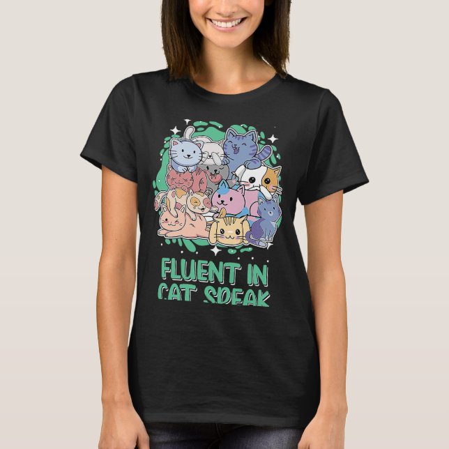 Camiseta Fluente em Cat Fala Gato Gato Gato Gato Mãe (Frente)
