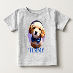 Camiseta Fluffy Puppy Adorável w Arco azul