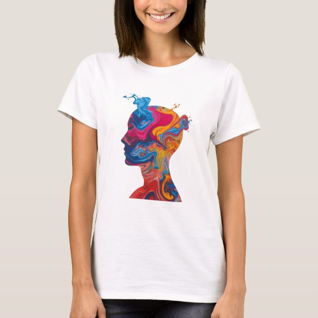 Camiseta Fluid Paint Waves & Abstract Head – Women’s Basic  (Frente)
