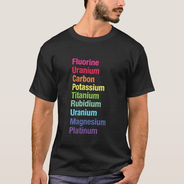 Camiseta Flúor Urânio Carbono Potássio Titânio (Frente)