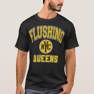 Camiseta Flushing Queens NYC Varsity Style Amber Impressão