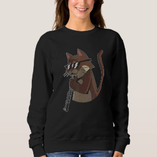 Camiseta Flute Musical Cat Vestindo Óculos Solares Fazendo