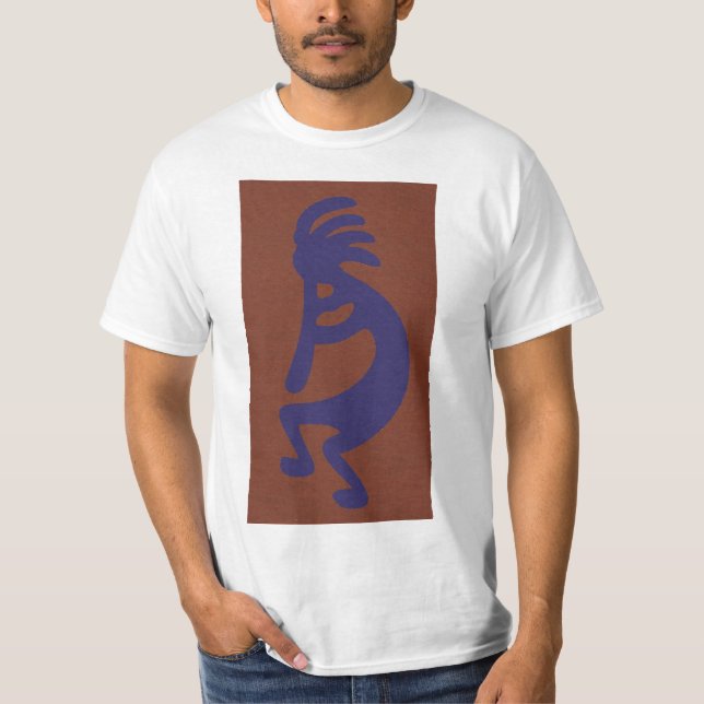 Camiseta Flute Playing Kokopelli Figura 1 - Azul no vermelh (Frente)