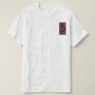 Camiseta Flute Playing Kokopelli Figura a preto no vermelho