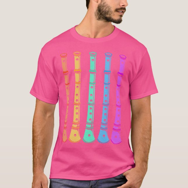 Camiseta Flutos Coloridos Instrumentos Musicais De Madeira  (Frente)