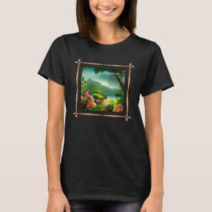 CAMISETA FLUXAS TROPICAIS DE TRÓPICO DE ARTE DE CENA DE ILH