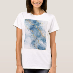 Camiseta Fluxo Abstrato Brilhante Azul Dourado Elegante    