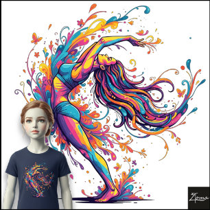 Camiseta Fluxo de Dança Vibrante Arte Feminina Abstrata