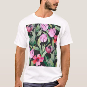 Camiseta Fluxo floral de aquarela, lindo padrão sem costura