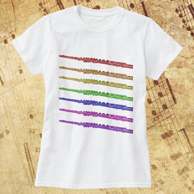 Camiseta Fluxos arco-íris (A tshirt with a rainbow pattern of flutes)