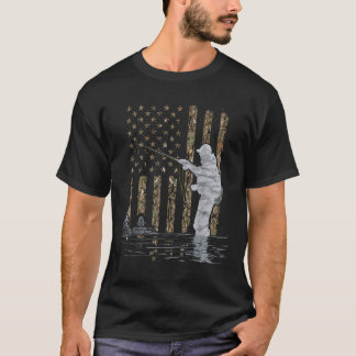 Camiseta Fly Fishing Fisherman American Flag Camouflage Fly