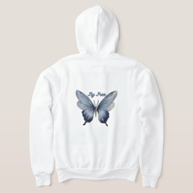 Camiseta Fly Free – Blue Butterfly Art Design (Postura das costas)