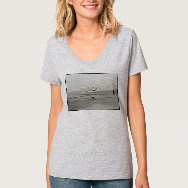 Camiseta Flyer dos Irmãos Wright Primeiro Vôo de Avião Avia (Frente)