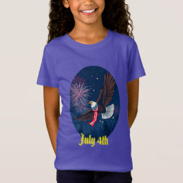 Camiseta Flying Bald Eagle with USA Flag Scarf & Fireworks