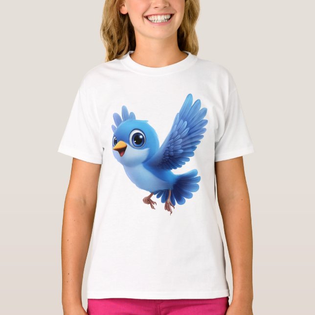 Camiseta Flying Blue Bird – Flappy Cartoon Character Kids  (Frente)