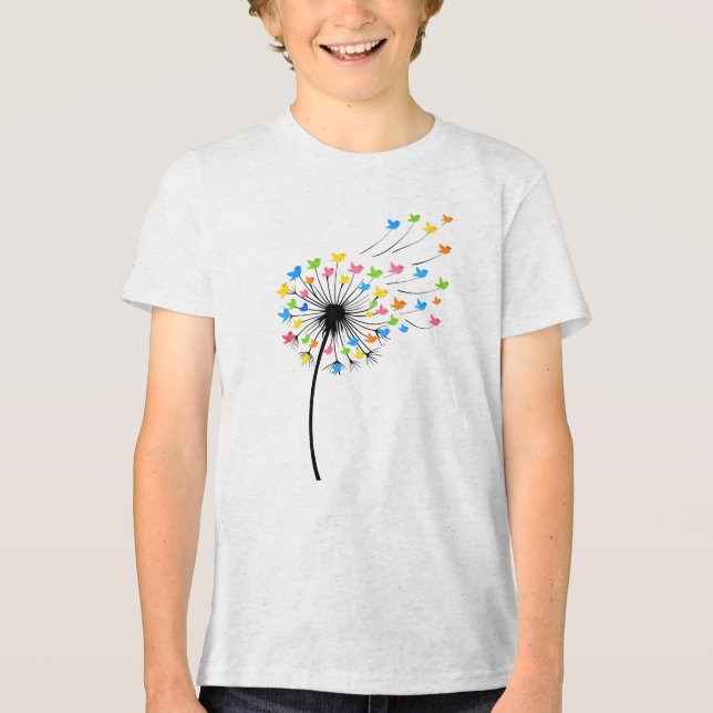 Camiseta Flying colorful birds dandelion flow (Frente)