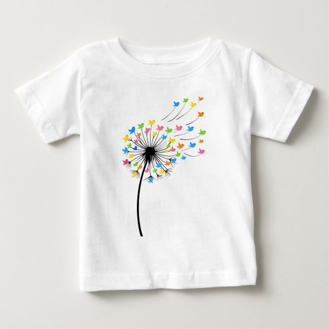 Camiseta Flying colorful birds dandelion flow (Frente)