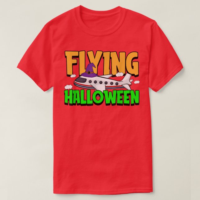 Camiseta Flying Halloween Costume Cool Airplane Witch Hat P (Frente do Design)