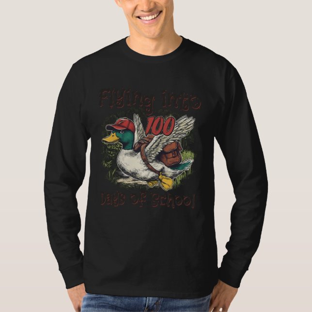 Camiseta Flying Into 100 Days of School Duck Hunting 100th  (Frente)