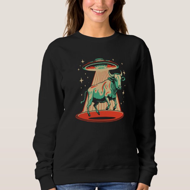 Camiseta Flying Saucer UFO Cute Cow Abduction Retro 80s (Frente)
