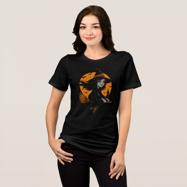 Camiseta Flying Witch with Orange Moon Art (Frente Completa)