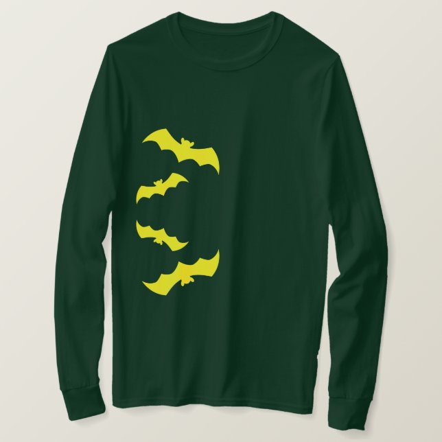 Camiseta Flying Yellow Halloween Bats (Frente do Design)