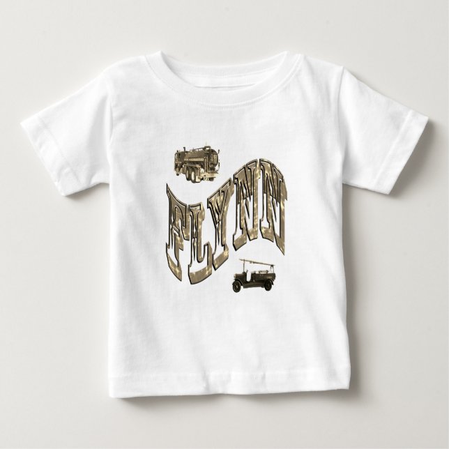Camiseta Flynn Nome, Com Caminhões de Bombeiros, (Frente)