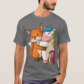 Camiseta Fo And Unicorn Hugging Cute Kawaii Animal Lover Wo
