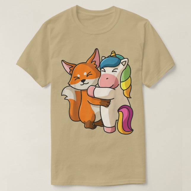 Camiseta Fo E Unicórnio Abraçando Amante de os animais Kawa (Frente do Design)
