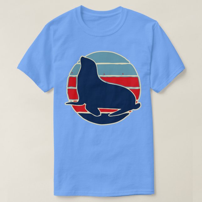 Camiseta foca animal retro-oceânica (Frente do Design)