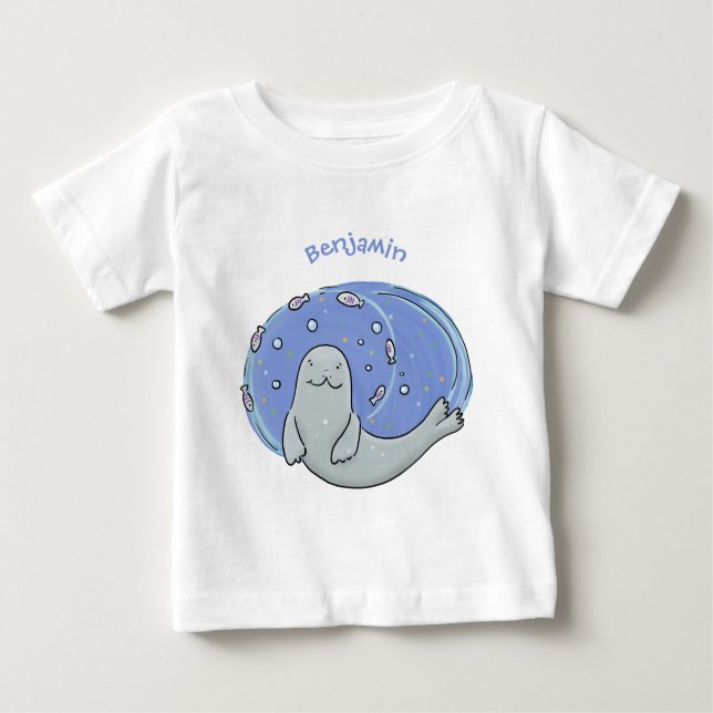 Camiseta Foca-branca e ilustração de desenho animado de azu (Frente)