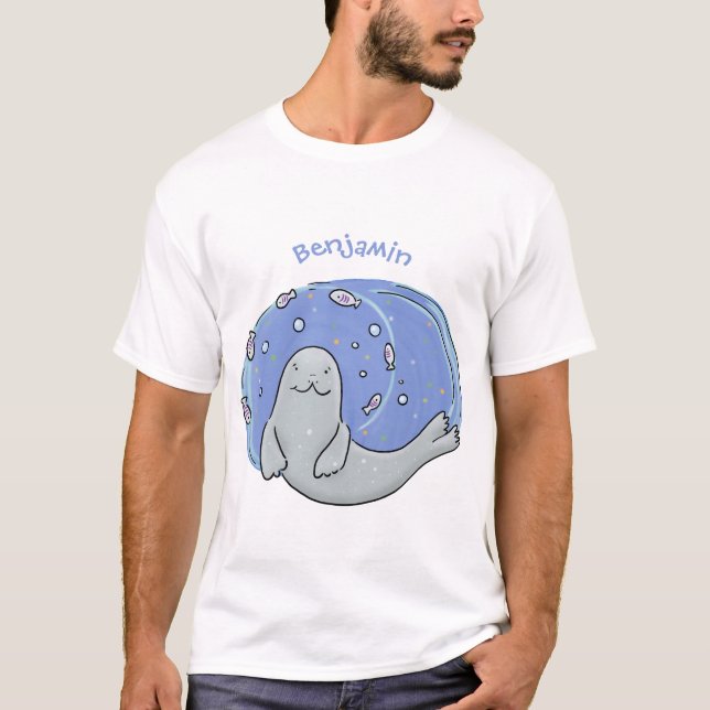 Camiseta Foca-branca e ilustração de desenho animado de azu (Frente)