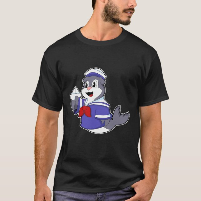 Camiseta Foca como Marinheiro com Barco (Frente)